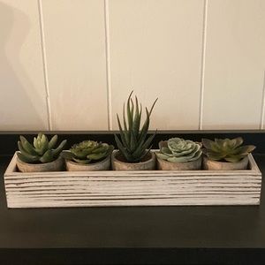 Faux succulents in rustic plant box